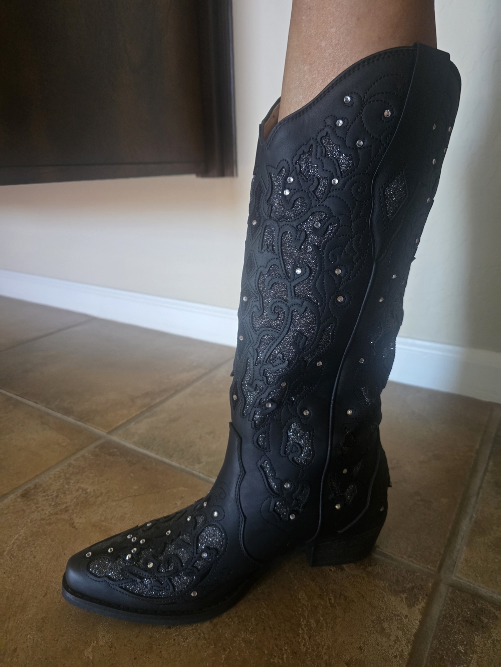 Women's Black Embroidered Western Knee-High Boot. Never Worn. Paid 80.00.